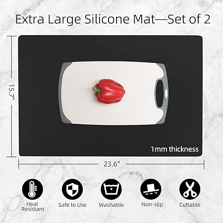Silicone Counter Mats Set of 2, Heat Resistant, Kitchen Countertop  Protector, Non Slip, Black