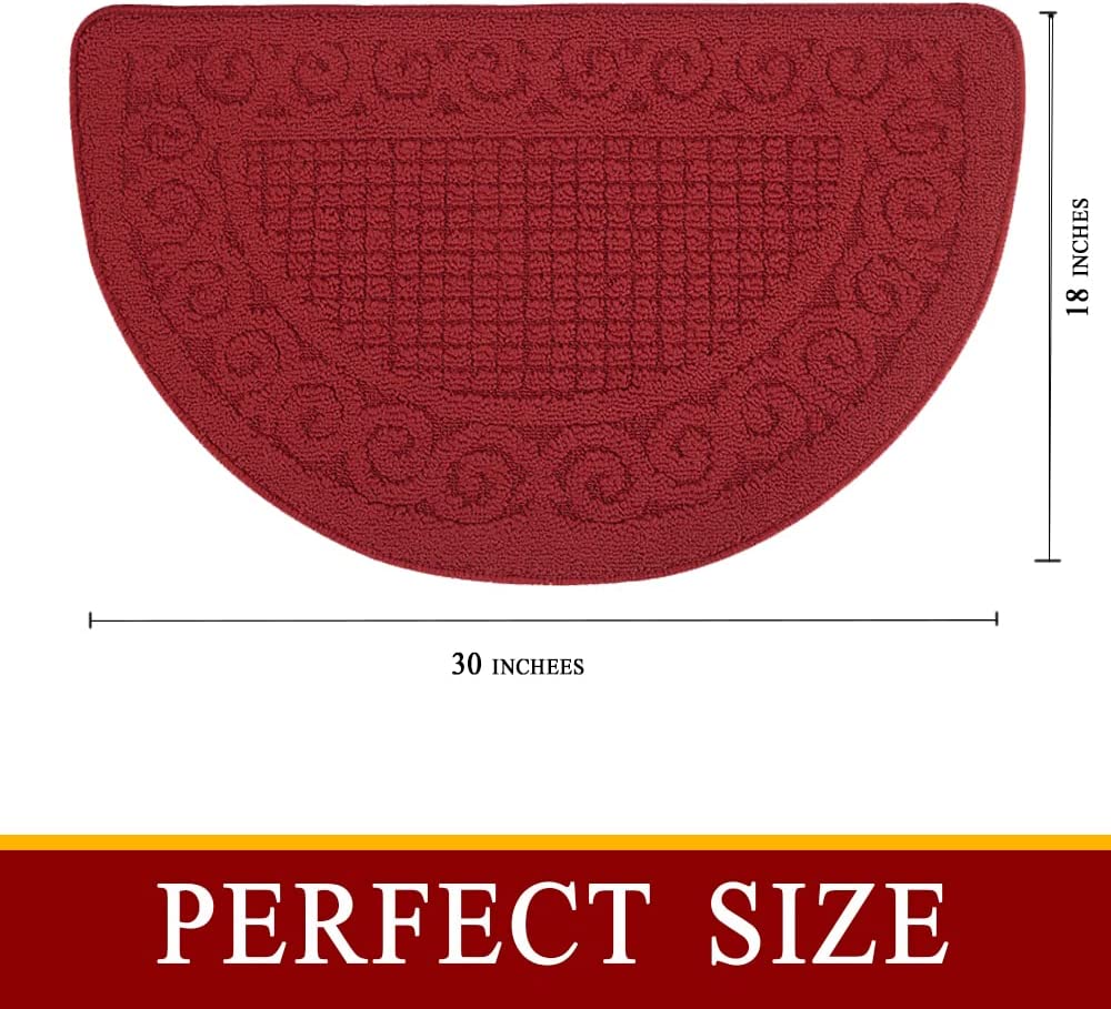 Slip-Resistant Kitchen Floor Mat, Half Round Red Kitchen Rug with Rubber  Backing for Office, Sink, Laundry Room, Home Decor, Machine Washable, Red  (18x30 Inches) 