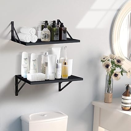 Designer Black Bathroom Shelves Corner Wall Mount