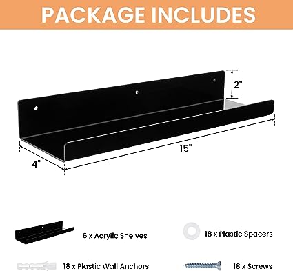 upsimples Clear Acrylic Shelves for Wall Storage, 15 Acrylic