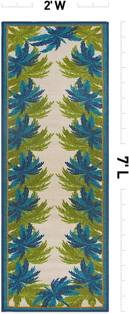 Tropical Floral Border Non-Shedding Outdoor Rugs - 2' x 7