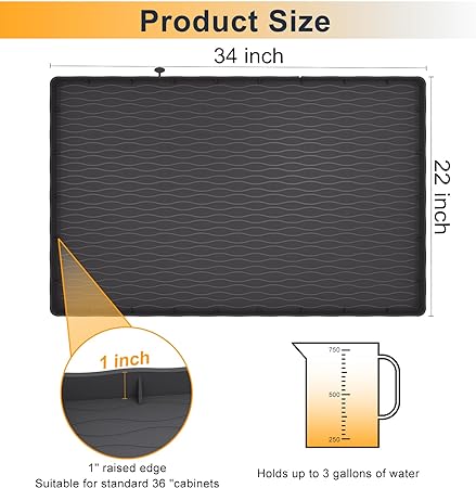 MHHA Under Sink Mat for Kitchen Waterproof, 34 × 22 Silicone Bathroom  Sink Mat, Under Sink Liner drip Tray and Protectors for Bottom of Kitchen