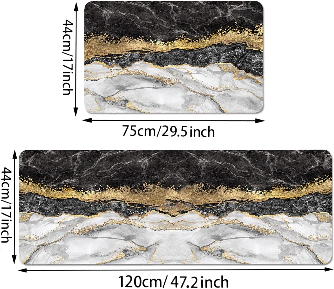 Black Gold Marble Kitchen Mat and Rugs 2 Pieces - 17x29.5+17x47.2 – Modern  Rugs and Decor