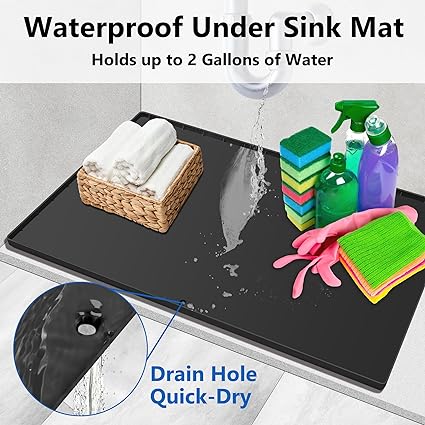 Under Sink Mat Waterproof, 2 Drainage Holes, Silicone Mat Protects from  Leaks 