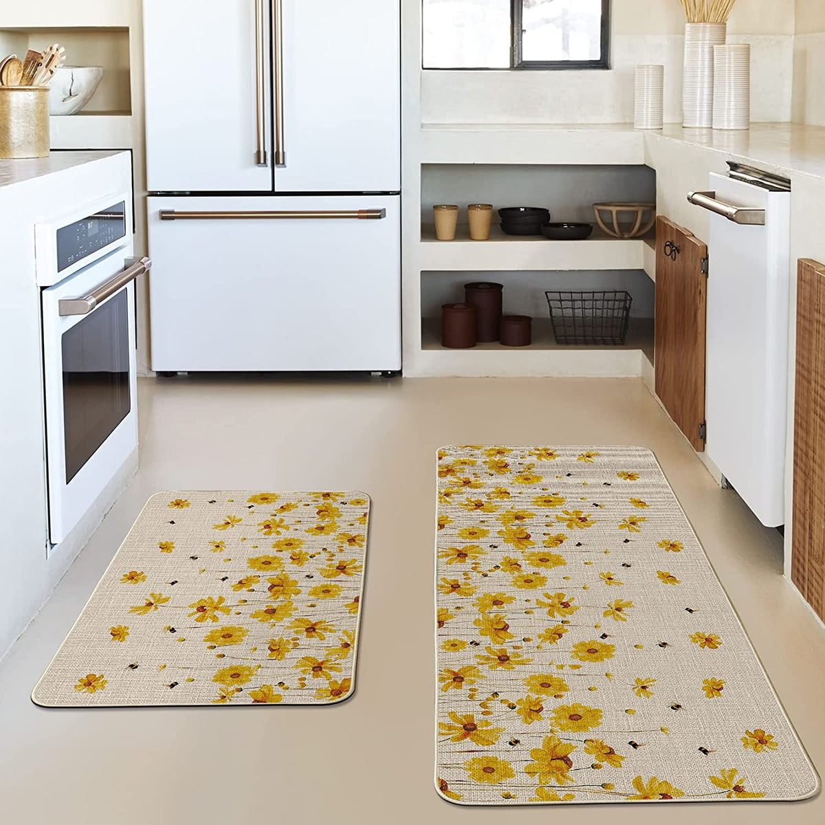  Bee Honeycomb Kitchen Rug Washable Bath Floor Mat Flower Yellow  Non-Slip Area Runner Carpet Doormat for Bathroom Living Room Bedroom 39x20  inch : Home & Kitchen