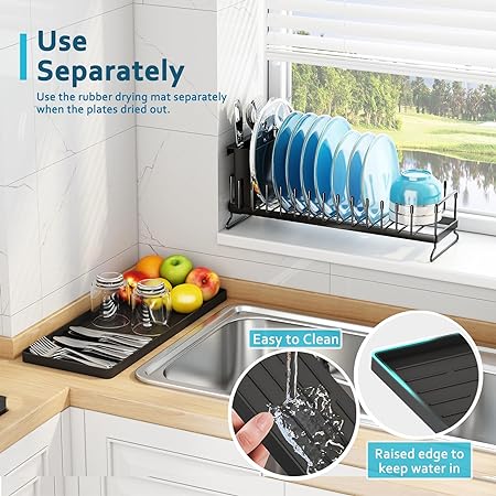 BPA Free Small Dish Drainer Kitchen Sink Drying Rack With Cup