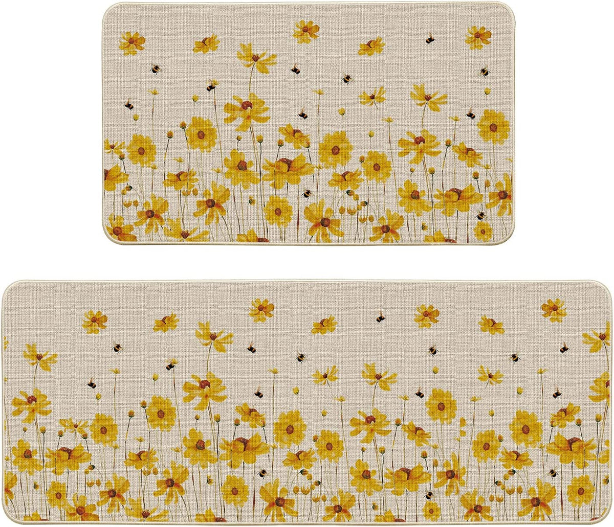  DoremiHome Bee Kitchen Rug Runner Set 2 Piece Anti Fatigue  Cushioned Kitchen Rugs, Non Slip Standing Kitchen Floor Mats, Cartoon Bee  Daisy Flower Yellow Honeycomb 18x30inch+18x47.2inch : Home & Kitchen