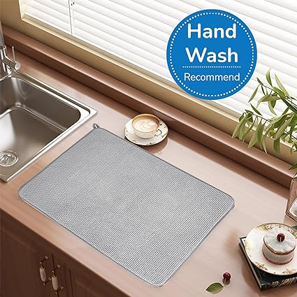 2 Pcs Large Dish Drying Mat for Kitchen Counter,24 x 17 inch Absorbent  Microfiber Dishes Drainer Mats,XL Dish Drying Pad for  Countertops,Racks,Under