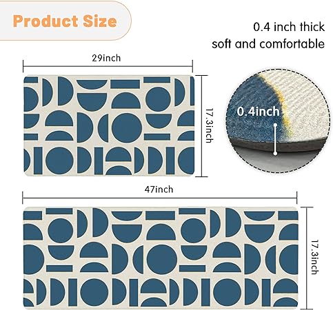 omezin Blue and Gold Kitchen Rugs Set 2 PCS Anti Fatigue Non Skid Mats  Waterproof Cushioned Kitchen Sink Mats Padded Kitchen Mats for Standing  Floor