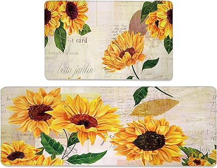 Sunflower Kitchen Rugs - Kitchen Mat Set of 2, Sunflower Decor