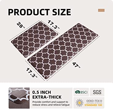 KOKHUB Kitchen Mat and Kitchen Rugs 2 PCS, Cushioned 1/2 Inch Thick Anti  Fatigue Waterproof Mat, Comfort Standing Desk Mat, Kitchen Floor Mat with