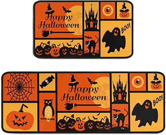 Halloween Kitchen Mats for Floor, Halloween Decorations Non Slip Backing  Halloween Kitchen Rug Set of 2 Low-Profile Mat Halloween Decor for Home  Party