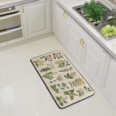 Floral design kitchen rug, non-slip and washable