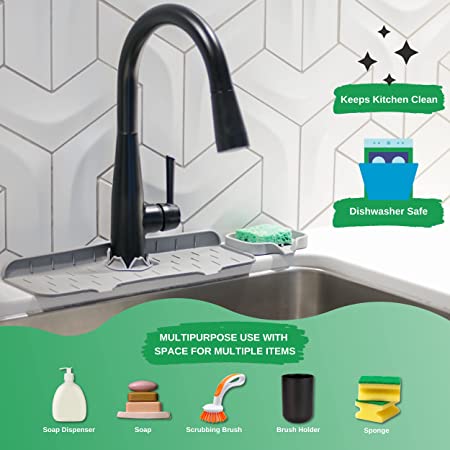 2 PCS Silicone Kitchen Faucet Mat and Soap Tray with Drain - Drip Tray –  Modern Rugs and Decor