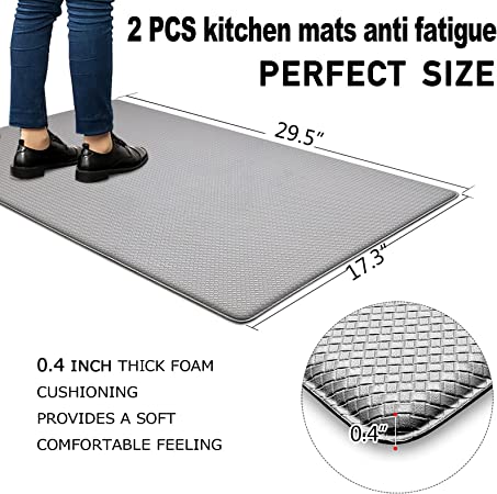 Kitchen Mats Cushioned Anti-Fatigue (2 PCS), Waterproof Non-Slip & Stain  Resistant Kitchen Rug, 0.4'' Thick PVC Ergonomic Comfort Foam Rugs for  Floor Home, Grey Flower Tile Pattern