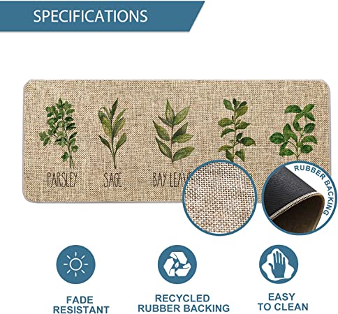 Logieut Herb Plant Rug Set- Sage/Parsley/Bay Leaves/Rosemary/Basil/Oregano Kitchen Rugs with Runner, Kitchen Mat Set of 2, Kitchen Decor Accessories Things