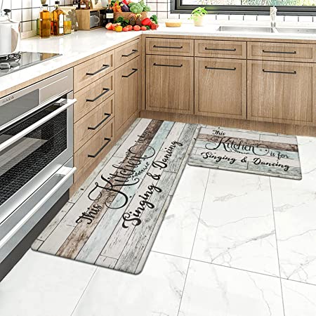HEBE Farmhouse Anti Fatigue Kitchen Mats Set of 2 Thick Cushioned