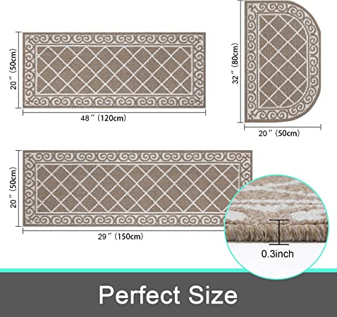 HEBE Kitchen Rug Sets 3 Piece with Runner Non Slip Kitchen Rugs and Mats  Absorbent Kitchen Mats Set for Floor Washable Runner Rugs for Entryway