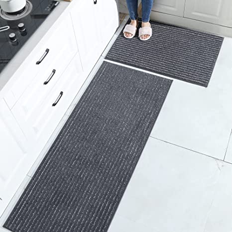 COSY HOMEER 24x35 Inch/24X60 Inch Kitchen Rug Mats Made of 100%  Polypropylene Strip TPR Backing 2 Pieces Soft Kitchen Mat Specialized in  Anti Slippery