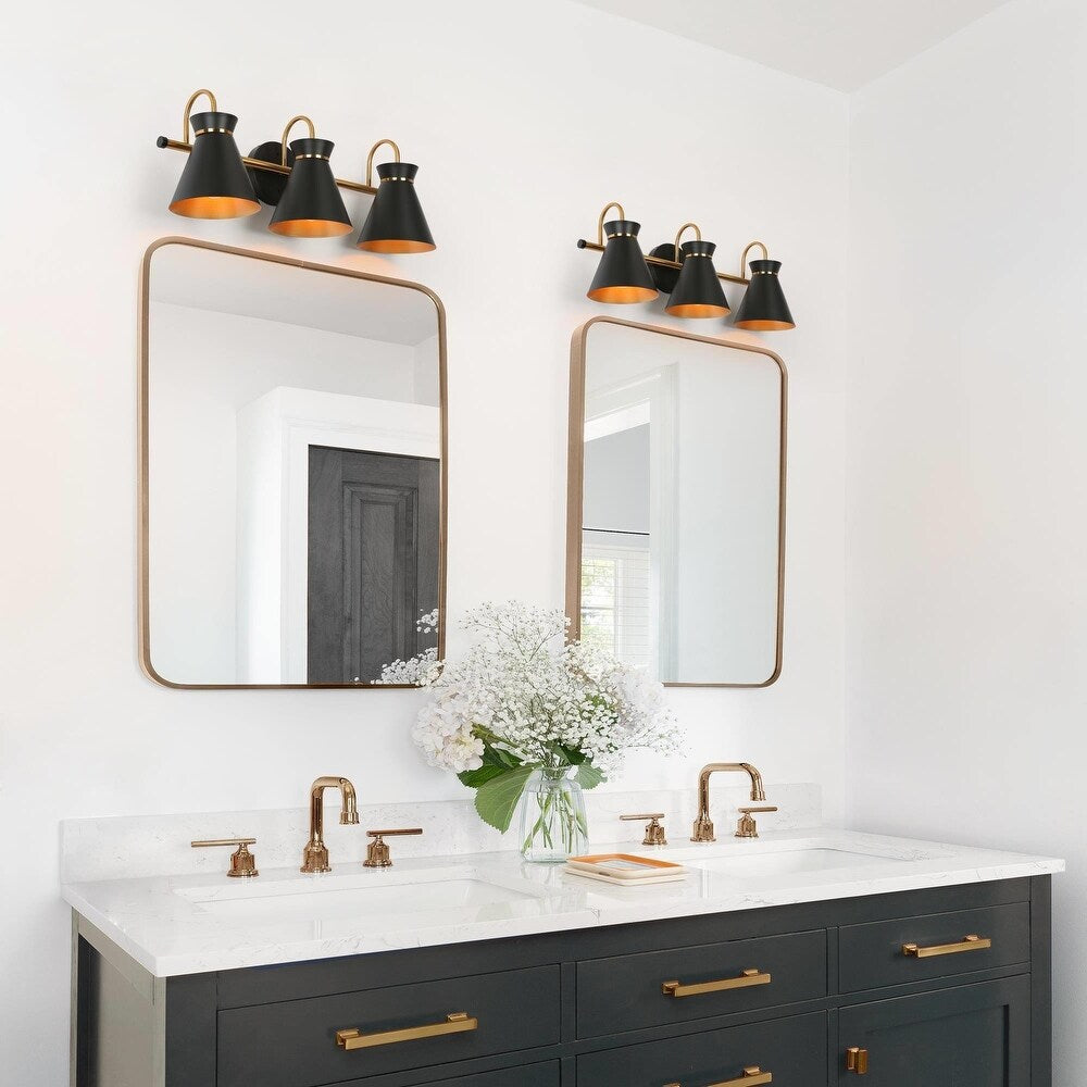 Modern 3-Light Linear Black Gold Bathroom Vanity Light Industrial Meta –  Modern Rugs and Decor