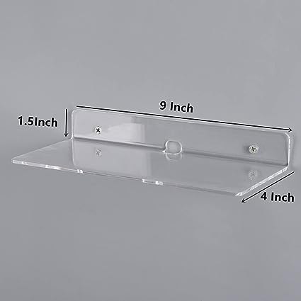 luium 9 Inch Acrylic Floating Shelf No Drill Adhesive Wall Shelf Set of 2  for Funko Pop Storage, Floating Shelves Damage-Free Expand Wall Space for