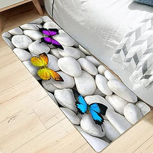 Bath Rugs Sponge Foam Soft for Bathroom and Kitchen,Flannel Mat Non Slip Bright 3D Printed f,Clearance MatS Absorbent Moisture Dust Forlaundry Room（Butterfly White Pebbles