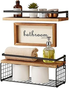 Hanging Bathroom Shelves Over Toilet with Wall Decorative Logo – White