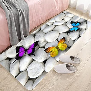 Bath Rugs Sponge Foam Soft for Bathroom and Kitchen,Flannel Mat Non Slip Bright 3D Printed f,Clearance MatS Absorbent Moisture Dust Forlaundry Room（Butterfly White Pebbles