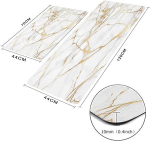 Set of 2 PVC Waterproof Cushioned Anti Fatigue Waterproof Cushioned Anti Fatigue Pink Gold Marble Kitchen Mats 17"x29"+17"x47"