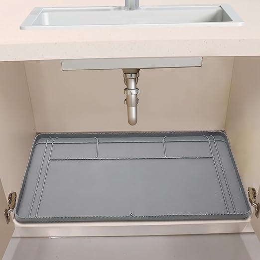 Under Sink Mat Kitchen Sink Cabinet Tray, 34 x 22 Silicone Waterproof Under Sink