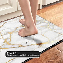 Gold White Non Slip Waterproof Leather Long Cushioned Anti Fatigue Marble Kitchen Runner Rug, 23.5" W x 70" L