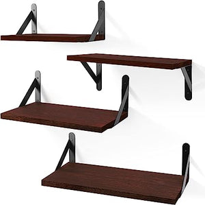 4 Sets of Wall Mounted Shelf for Bathroom Decor, Bedroom, Living Room and Plants (Carbonized Black)