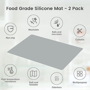 2 Pack Silicone Non-slip Heat Resistant Waterproof Countertop Protector Mat, 23.6 x 15.7 Inches x 1mm (Grey)