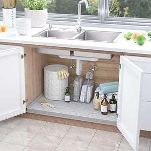 Under Sink Mat for Kitchen Waterproof, 34" x 22" Silicone Under Sink Liner, Up to 3.3 Gallons Liquid, Kitchen Bathroom Cabinet Mat-Fits 36'' Stand Cabinets