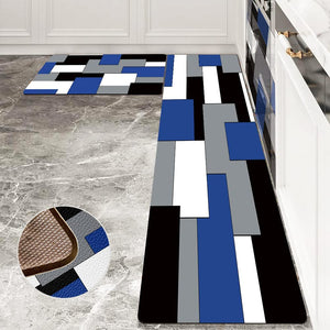 Set 2 Piece Abstract Geometric Art Cushioned Kitchen Rugs  - 17.5"x29.5"+17.5"x47"