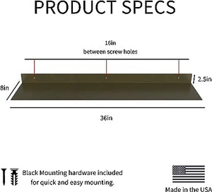 12 Inch Linear Floating Shelf - USA Manufactured Steel - Industrial Heavy Duty Metal Wall Mounted Modern Farmhouse Designed Shelf Ledge (12-in X 8-in Powder Coated Gold)