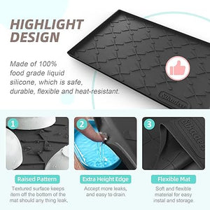 Under Sink Mat for Kitchen Waterproof, 34" x 22" Silicone Under Sink Liner, Up to 3.3 Gallons Liquid, Kitchen Bathroom Cabinet Mat-Fits 36'' Stand Cabinets