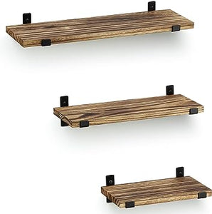  Floating Shelves, 17 Inch Wall Shelf Set of 3, Rustic Wood  Shelves for Wall Storage, Wall Mounted Wooden Display Shelf for Bathroom  Bedroom Kitchen Garage, Carbonized Black : Home & Kitchen