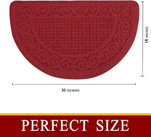 2 Piece 18”X30”, Non Skid Washable Half Circle Kitchen Mats, - Red-2