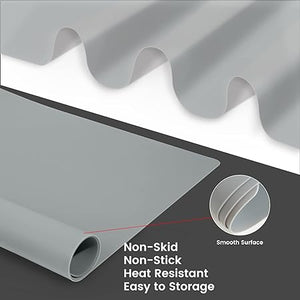 2 Pack Silicone Non-slip Heat Resistant Waterproof Countertop Protector Mat, 23.6 x 15.7 Inches x 1mm (Grey)