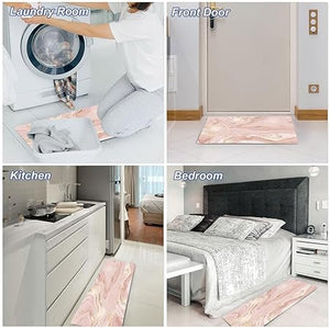 Set of 2 PVC Waterproof Cushioned Anti Fatigue Waterproof Cushioned Anti Fatigue Pink Gold Marble Kitchen Mats 17"x29"+17"x47"