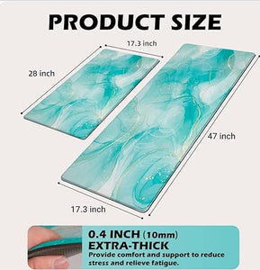 Sets 2 Gold Marble Abstract Cushioned Anti-Fatigue Non-Slip Memory Foam Comfort Standing Mat,  17.3''x 28''+17.3'' x 47''