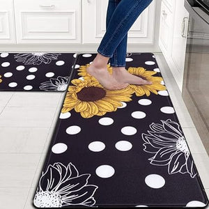 Modern Art Non Slip, Abstract Painting Cushioned Anti Fatigue, Waterproof  Kitchen Mats, 18'' x 48'' + 18'' x 30''