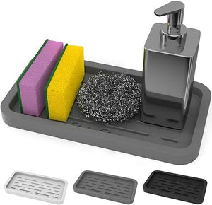 Waterproof, Durable, Flexible, Non-Slip, Easy Clean Silicone Sponge Holder Kitchen Sink Organizer Tray for Sponges, Soap Dispensers, Scrubbers, and Other Dishwashing Accessories,