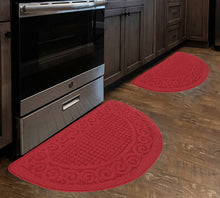 2 Piece 18”X30”, Non Skid Washable Half Circle Kitchen Mats, - Red-2