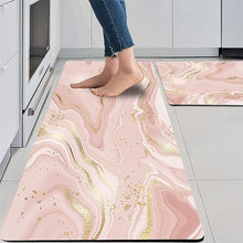 Set of 2 PVC Waterproof Cushioned Anti Fatigue Waterproof Cushioned Anti Fatigue Pink Gold Marble Kitchen Mats 17"x29"+17"x47"