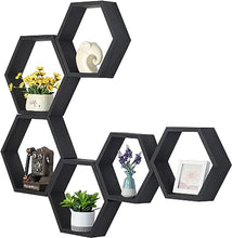 Hexagonal Floating Shelves Wall Mounted Set of 3 Wood Farmhouse Storage Honeycomb Wall Shelf for Bathroom, Kitchen, Bedroom, Living Room, Office,Driftwood Finish