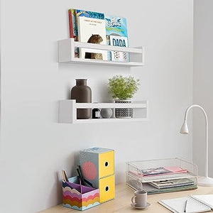 Floating Nursery Book Shelves for Wall Set of 2, Classic White Wall Bookshelf for Kids Room,Book Shelf for Kids Rooms Bedroom Bathroom (16.5 inches Set of 2 White)