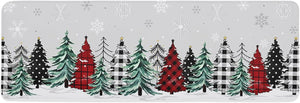 Set of 2 Anti-Fatigue Black and Green Gray Buffalo Xmas Tree Non-Slip  Runner Rug, 16x24n+16x47in