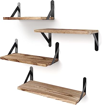  Floating Shelves, 17 Inch Wall Shelf Set of 3, Rustic Wood  Shelves for Wall Storage, Wall Mounted Wooden Display Shelf for Bathroom  Bedroom Kitchen Garage, Carbonized Black : Home & Kitchen